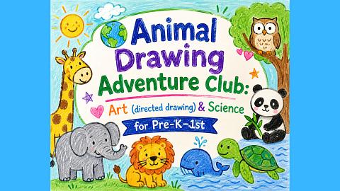 🌎 Animal Drawing Adventure Club: Art (directed drawing) & Science for Pre-K–1st